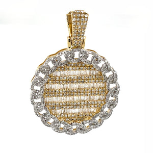 Diamond Round Medallion Pendant with Round and Baguette Cut 0.84 Carats 10KT Yellow Gold