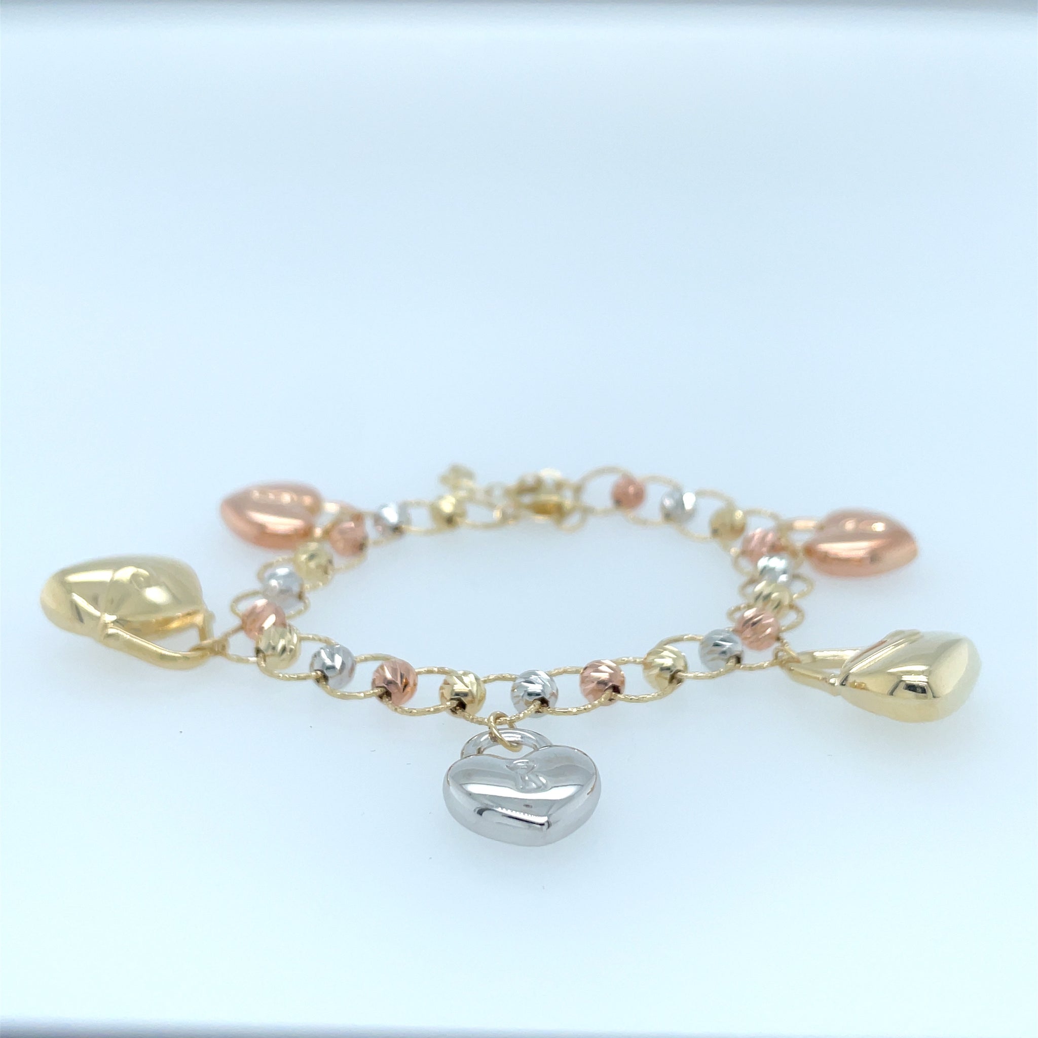 Heart Charm Bracelet 3-Tone Variety