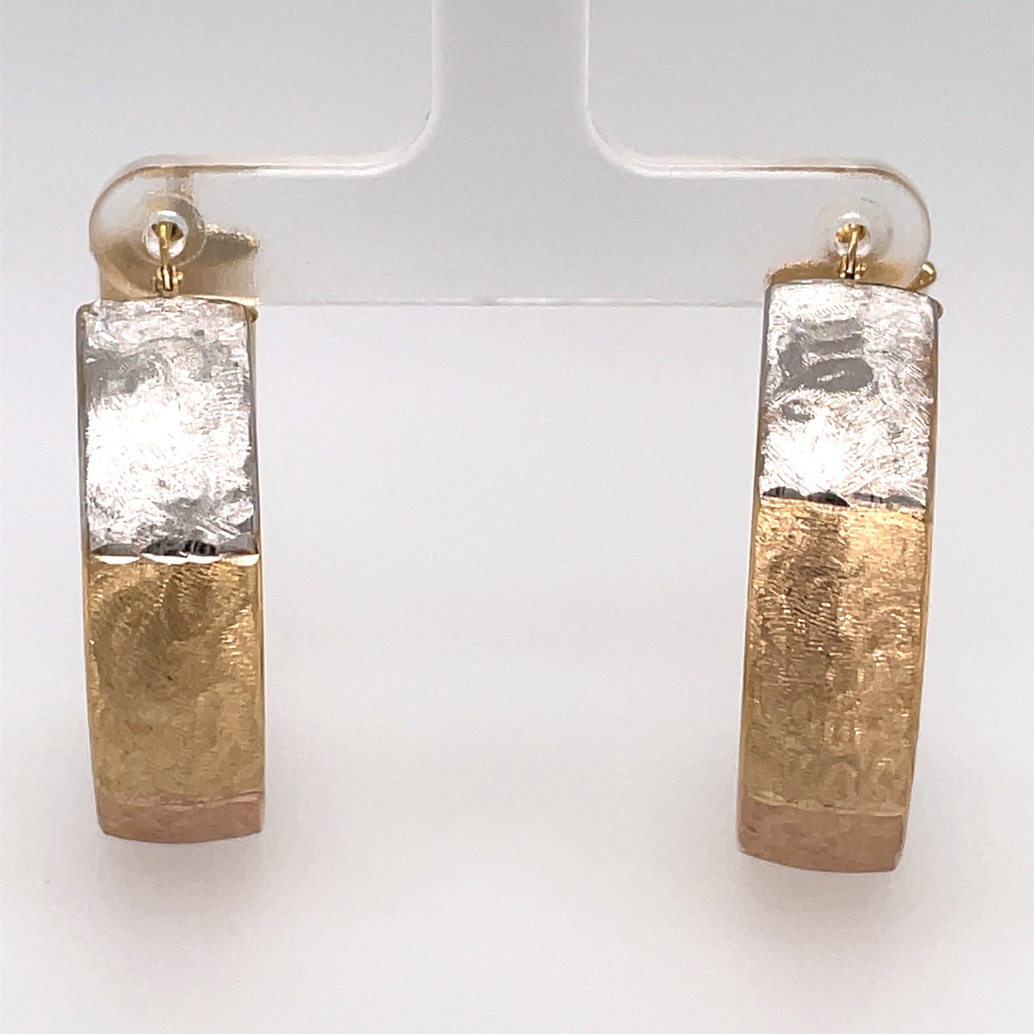 Rustic 2-Tone Hoop Earrings Small Size 14KT Gold