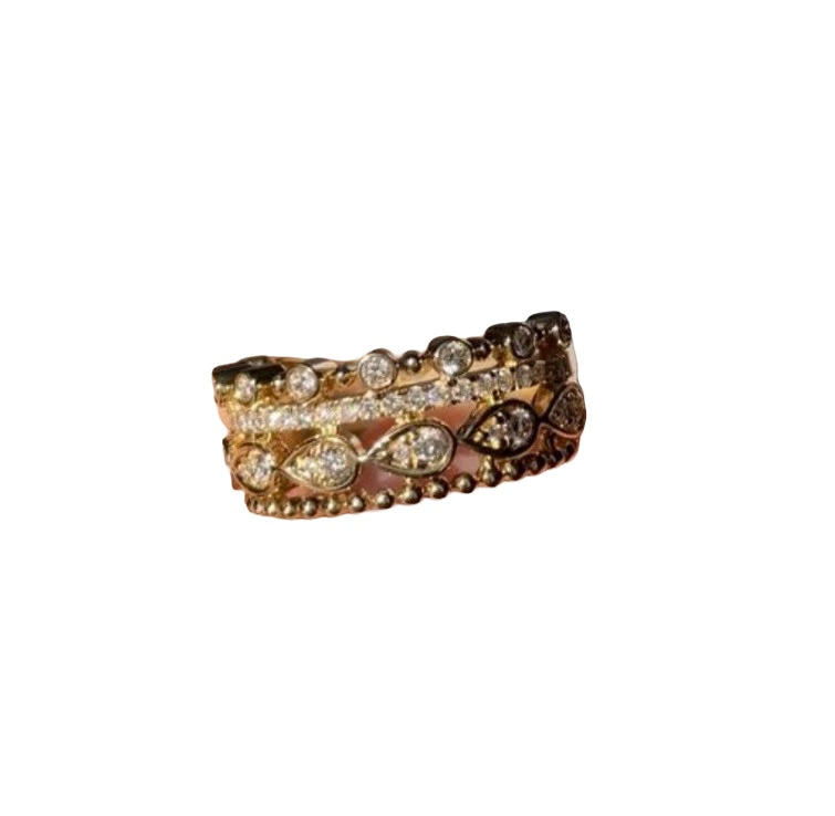 Diamond Cocktail Ring CrisCross Round and Baguette Cut 1.01 Carats 3-Tone Gold