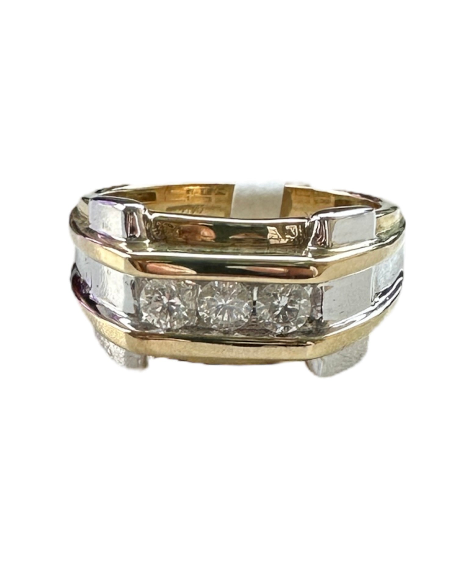 Diamond Men's Band Round Cut 0.52 Carats 10KT White with Accented Yellow Gold