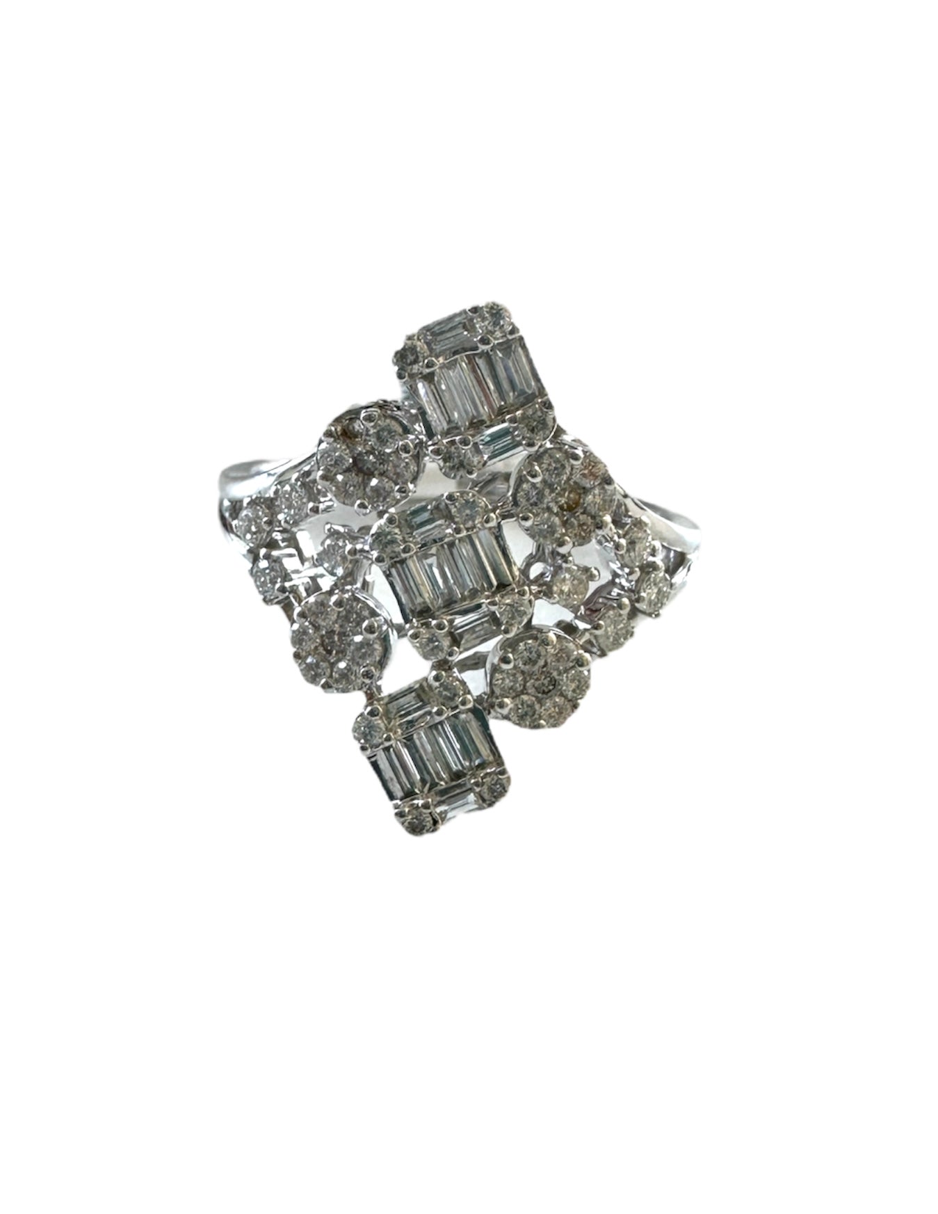 Diamond Cocktail Ring Baguette & Round Cut 0.75 Carats 14KT White Gold