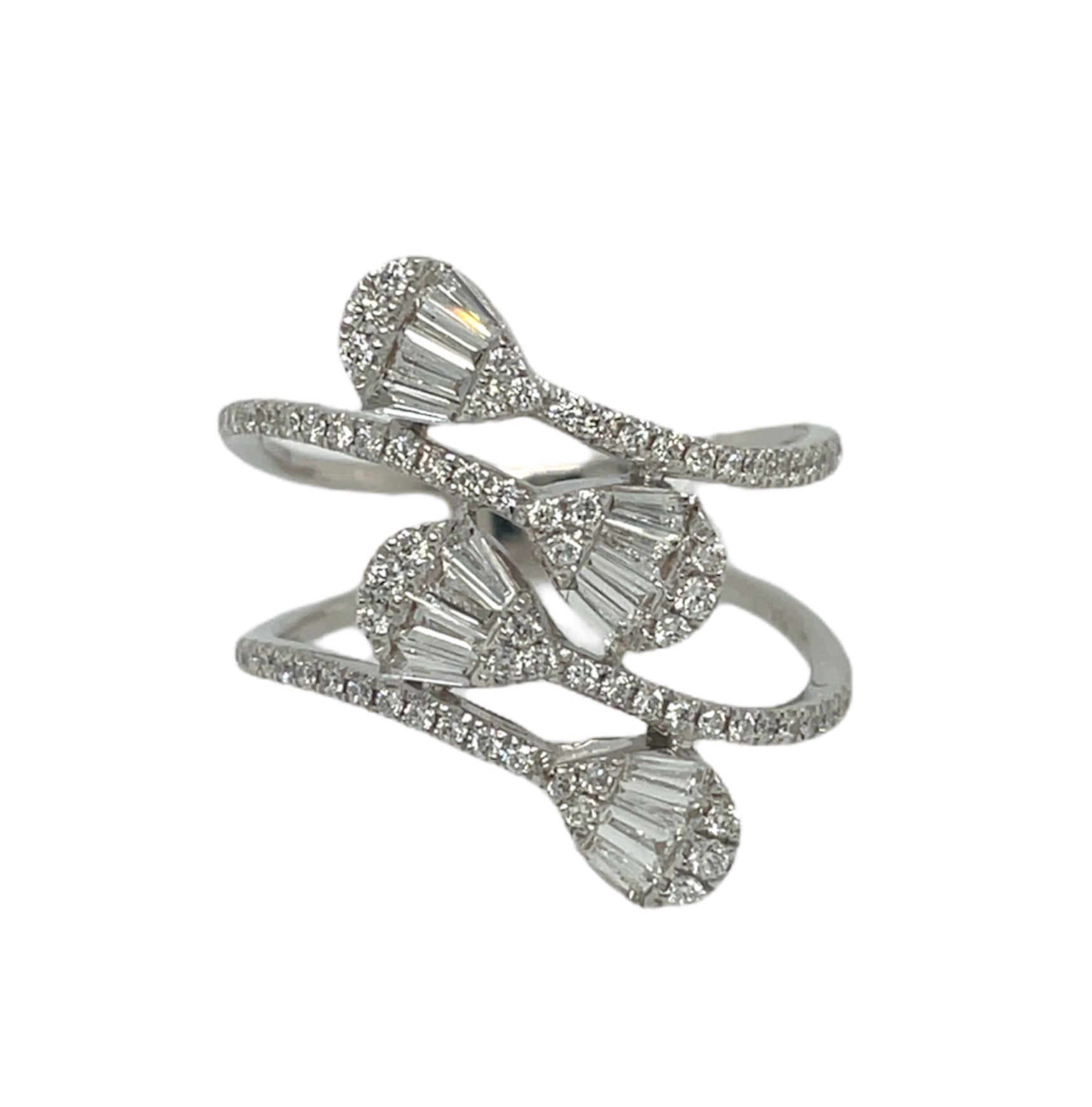 Diamond Cocktail Ring ZigZag Pear Shape 0.88 Carats 14KT White Gold