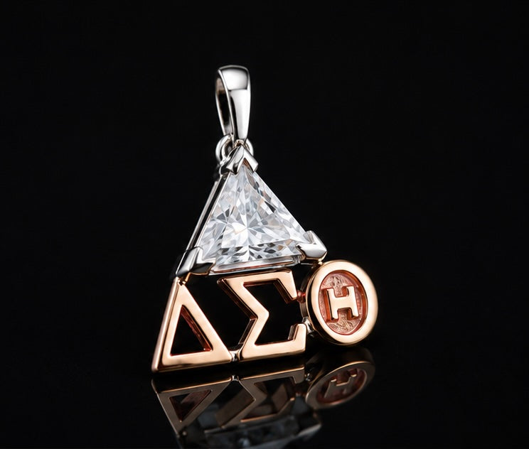 D9 ΔΣΘ Diamond Pyramid Pendant in 2-Tone Gold
