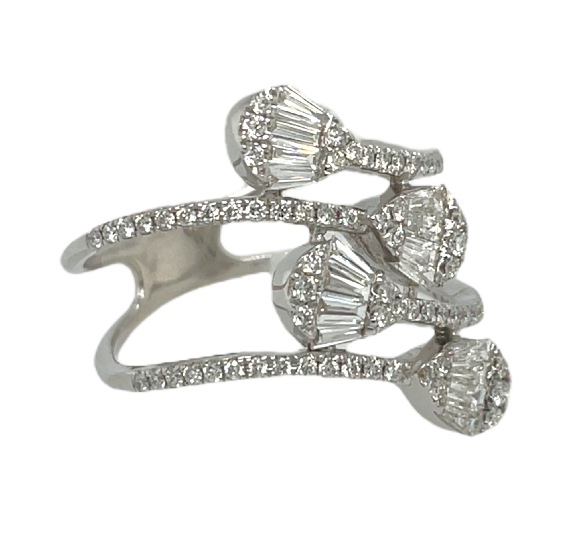 Diamond Cocktail Ring ZigZag Pear Shape 0.88 Carats 14KT White Gold
