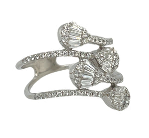 Diamond Cocktail Ring ZigZag Pear Shape 0.88 Carats 14KT White Gold