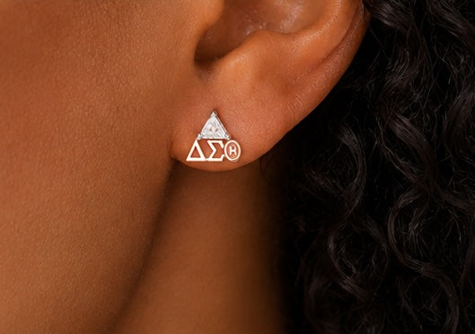 D9 ΔΣΘ Diamond Pyramid Stud Earrings in 2-Tone Gold