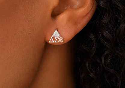 D9 ΔΣΘ Diamond Pyramid Stud Earrings in 2-Tone Gold