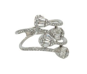 Diamond Cocktail Ring ZigZag Pear Shape 0.88 Carats 14KT White Gold