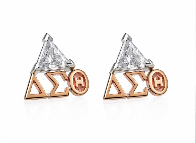 D9 ΔΣΘ Diamond Pyramid Stud Earrings in 2-Tone Gold