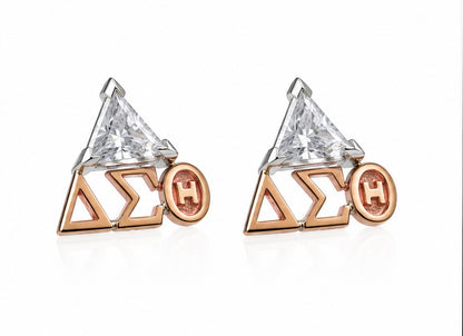 D9 ΔΣΘ Diamond Pyramid Stud Earrings in 2-Tone Gold
