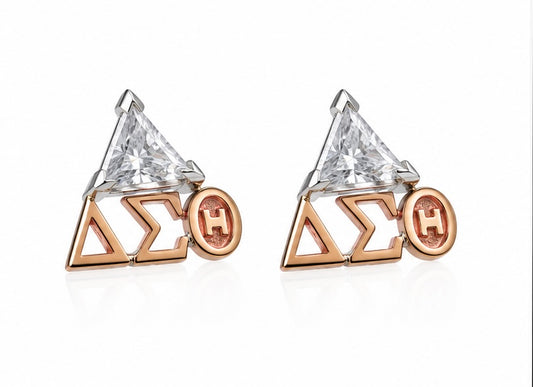 D9 ΔΣΘ Diamond Pyramid Stud Earrings in 2-Tone Gold