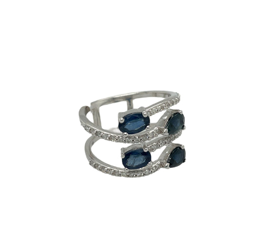 Zigzag Diamond and Sapphire Cocktail Ring in White Gold