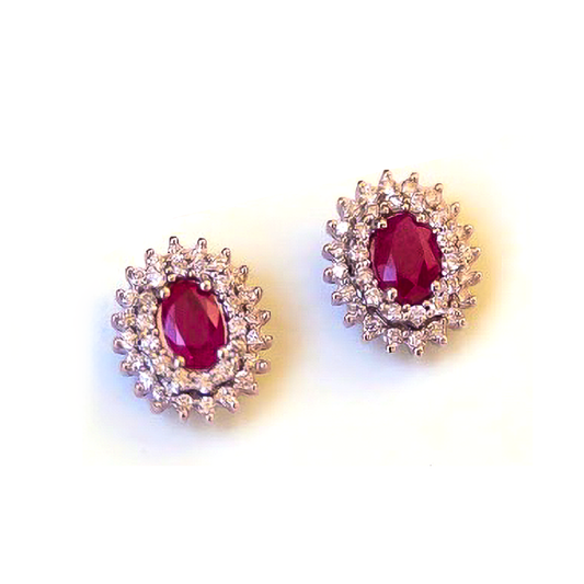 Ruby & Diamond Oval Cut Birthstone Earrings - 0.35 Carats in 14KT White Gold