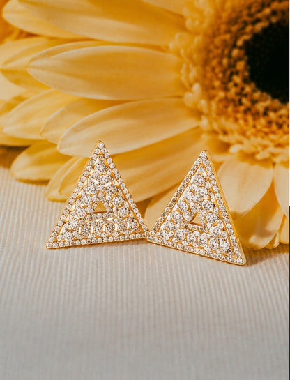 D9 ΔΣΘ Diamond Pyramid Gucci Style Earrings in Yellow/White Gold
