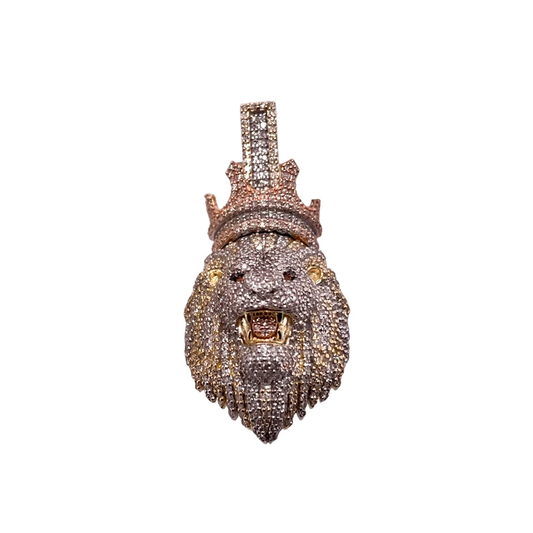 Diamond Lion Head Pendant - 1.42 Carats in 10KT 3-Tone Gold