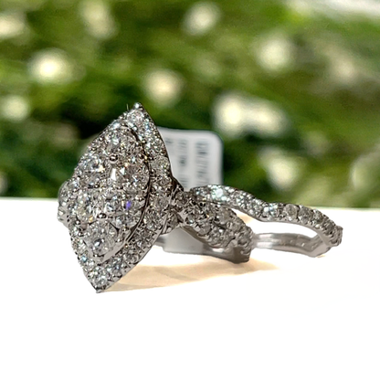 Marquise Cut Diamond Engagement Ring with Floral Design - 1.00 Carat in 14K White Gold