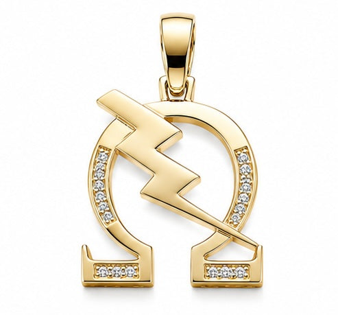 D9 ΩΨΦ Diamond Omega Bolt Pendant in Yellow/White Gold (Omega Psi Phi Frat, Inc)
