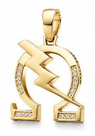 D9 ΩΨΦ Diamond Omega Bolt Pendant in Yellow/White Gold (Omega Psi Phi Frat, Inc)
