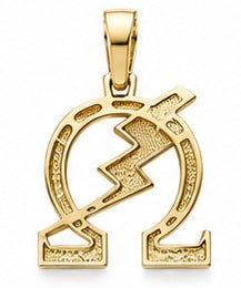 D9 ΩΨΦ Diamond Omega Bolt Pendant in Yellow/White Gold (Omega Psi Phi Frat, Inc)