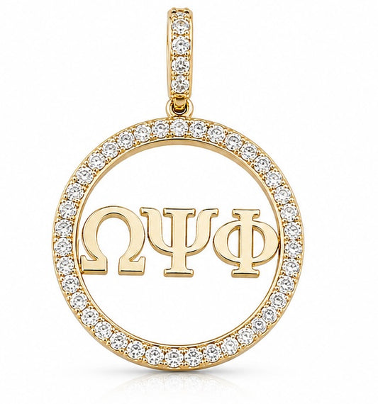 D9 ΩΨΦ Diamond Pendant in Yellow/White Gold (Omega Psi Phi Frat, Inc)