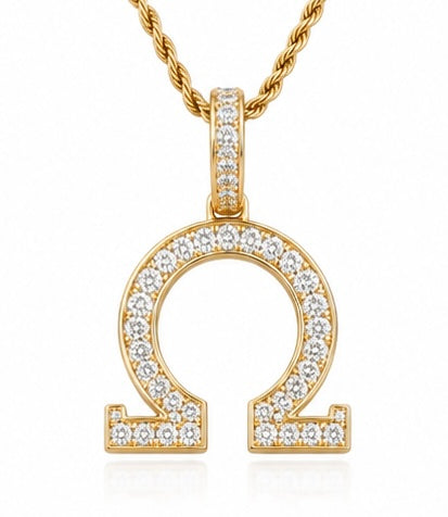 D9 ΩΨΦ Diamond Omega Pendant in Yellow/White Gold (Omega Psi Phi Frat, Inc)