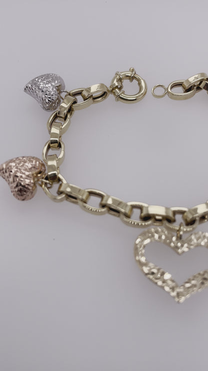Heart Charm Bracelet in 3-Tone Gold - Customize Your Style