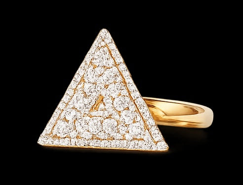 D9 ΔΣΘ Diamond Pyramid Gucci Style Ring in Yellow/White Gold