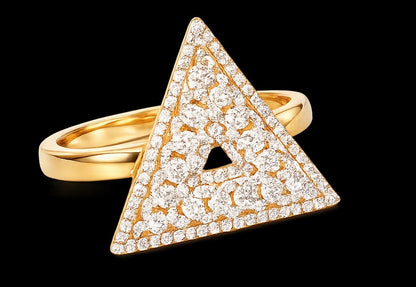 D9 ΔΣΘ Diamond Pyramid Gucci Style Ring in Yellow/White Gold
