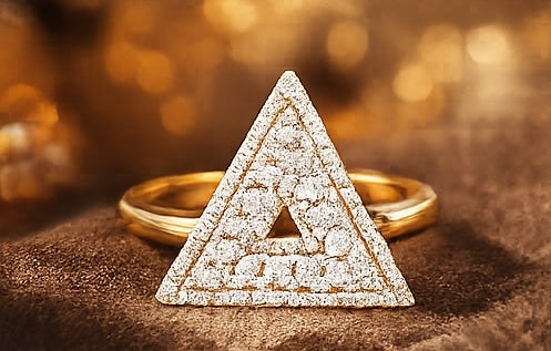 D9 ΔΣΘ Diamond Pyramid Gucci Style Ring in Yellow/White Gold
