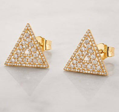 D9 ΔΣΘ Diamond Pyramid Gucci Style Earrings in Yellow/White Gold