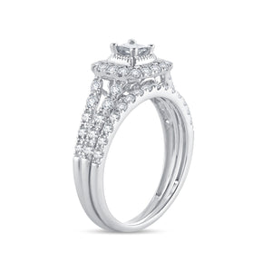Diamond Engagement Ring with Band Cushion Cut 1.00 Carats 14KT White Gold