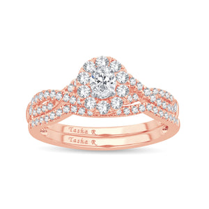 Diamond Engagement Ring with Band 0.74 Carats 14KT Rose Gold