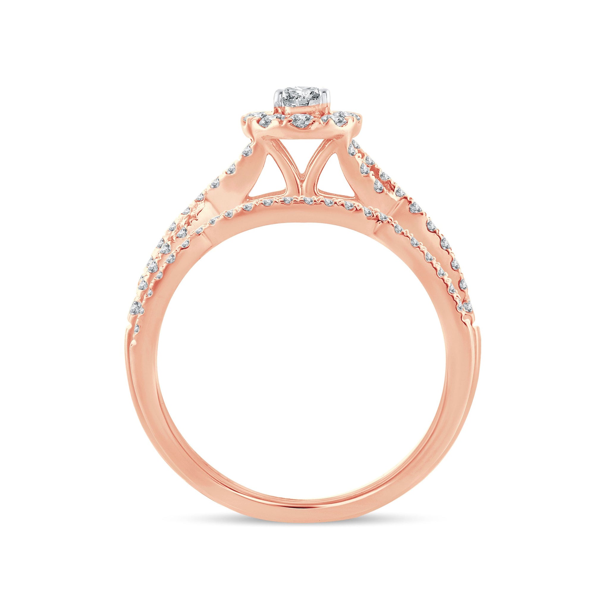 Diamond Engagement Ring with Band 0.74 Carats 14KT Rose Gold