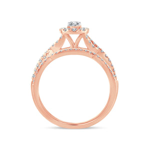 Diamond Engagement Ring with Band 0.74 Carats 14KT Rose Gold