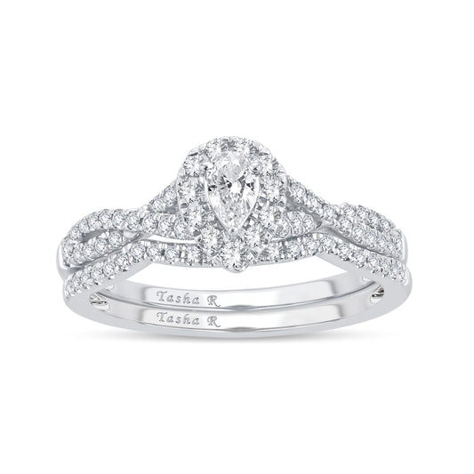 Diamond Engagement Ring with Matching Band - 0.52 Carats in 14KT White Gold