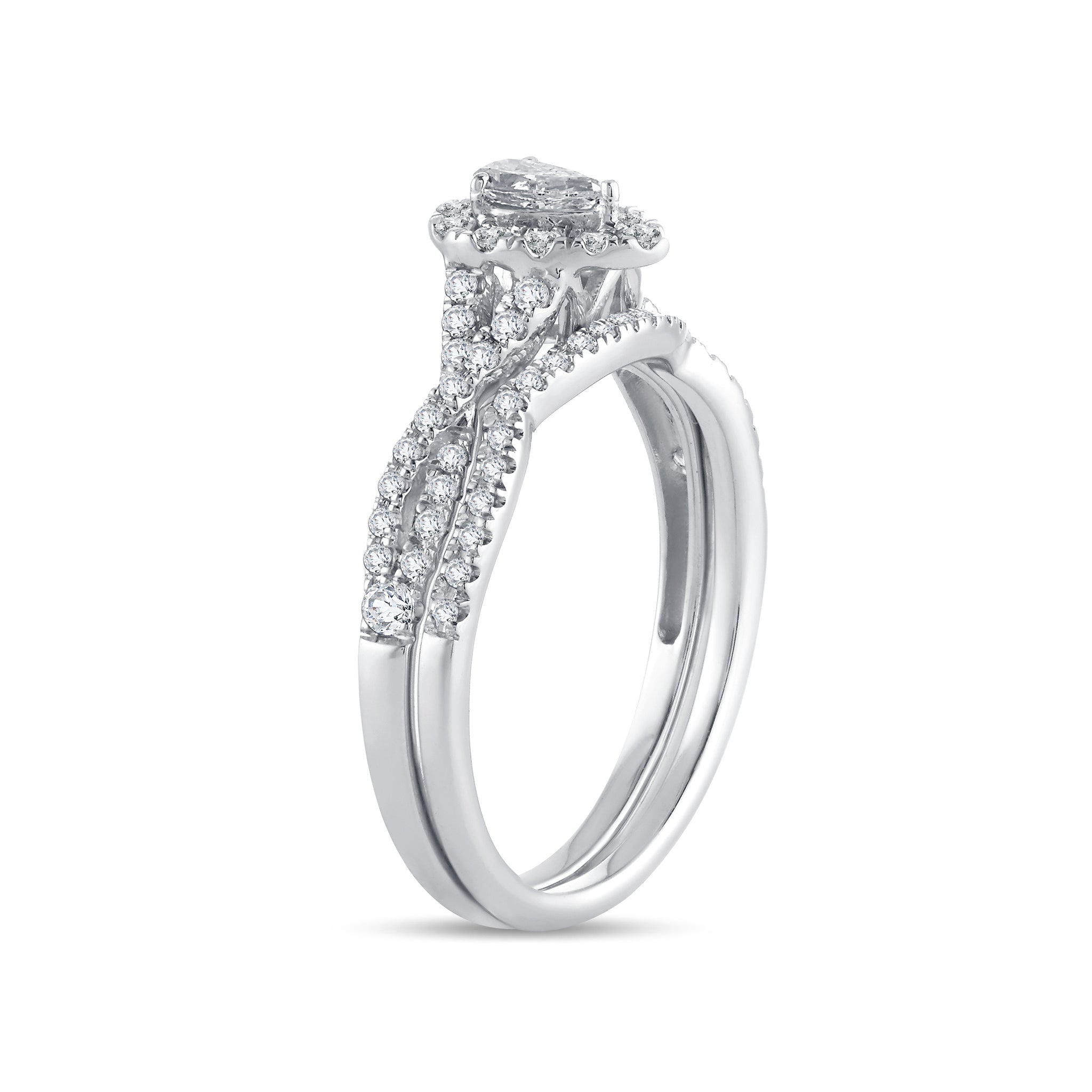 Diamond Engagement Ring with Band 0.51 Carats 14KT White Gold