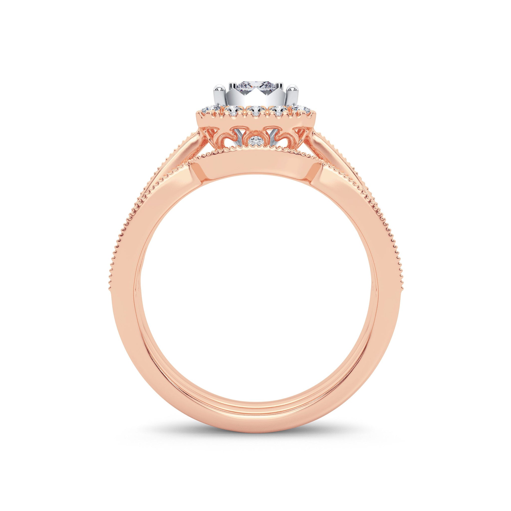 Diamond Engagement Ring with Band Princess Cut 0.75 Carats 14KT Rose Gold