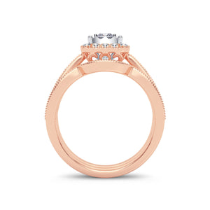 Diamond Engagement Ring with Band Princess Cut 0.75 Carats 14KT Rose Gold