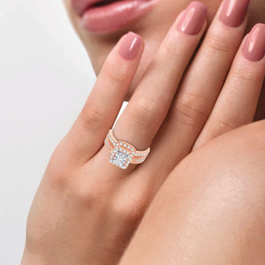 Diamond Engagement Ring with Band Princess Cut 0.75 Carats 14KT Rose Gold