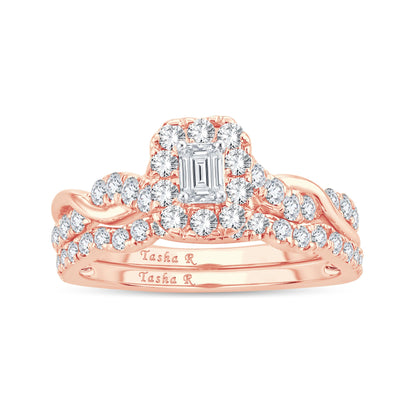 Emerald Cut Diamond Engagement Ring with Wedding Band - 1.25 Carats in 14KT Rose Gold