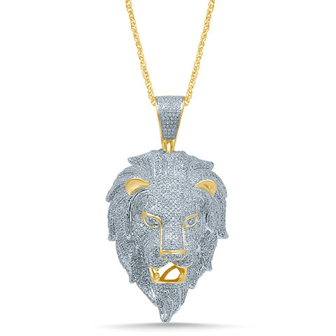 Diamond Lion Head Pendant 4.48 Carats Round Cut 10KT Yellow Gold