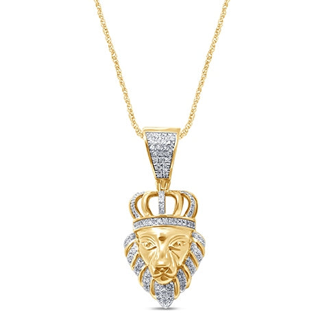 Lion Head Diamond Pendant - 0.19 Carats in 10KT Yellow Gold
