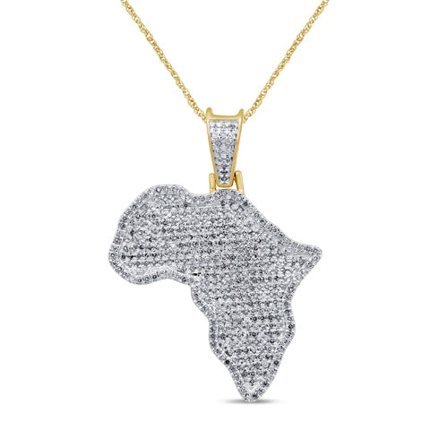 Diamond Africa Map Pendant Round Cut 0.88 Carats 10KT Yellow Gold