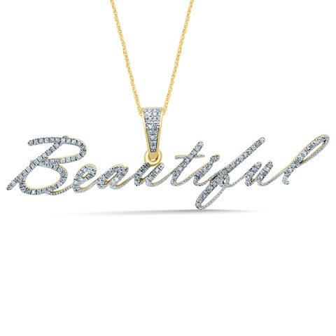 Diamond 'Beautiful' Pendant Round Cut 0.28 Carats 10KT Yellow Gold
