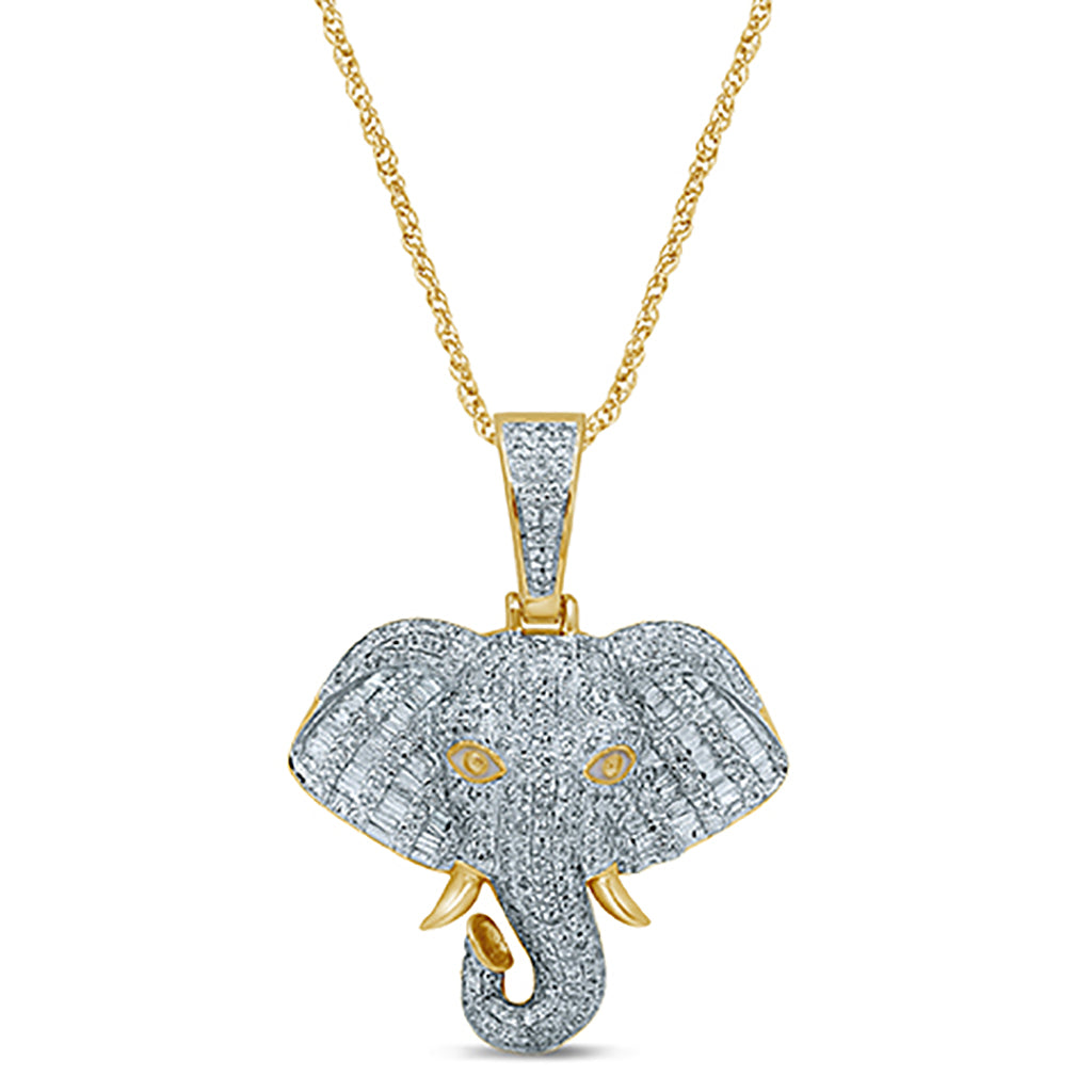 Diamond Elephant Pendant Round Cut 1.84 Carats 10KT Yellow Gold