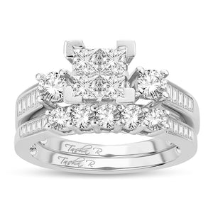 Diamond Engagement Ring with Wedding Band Princess Cut 1.50 Carats 14KT White Gold