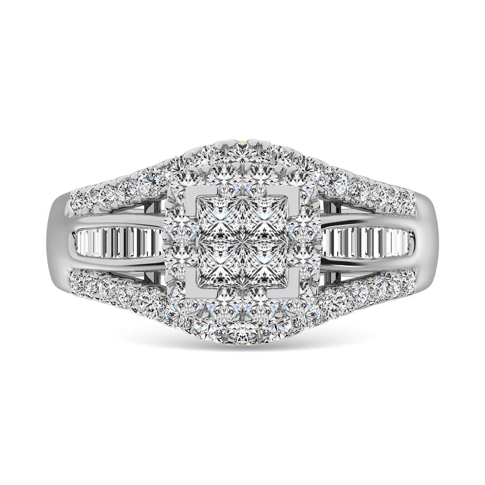 Princess Cut Diamond Engagement Ring with Halo in 10K White Gold