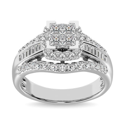 Princess Cut Diamond Engagement Ring with Halo in 10K White Gold