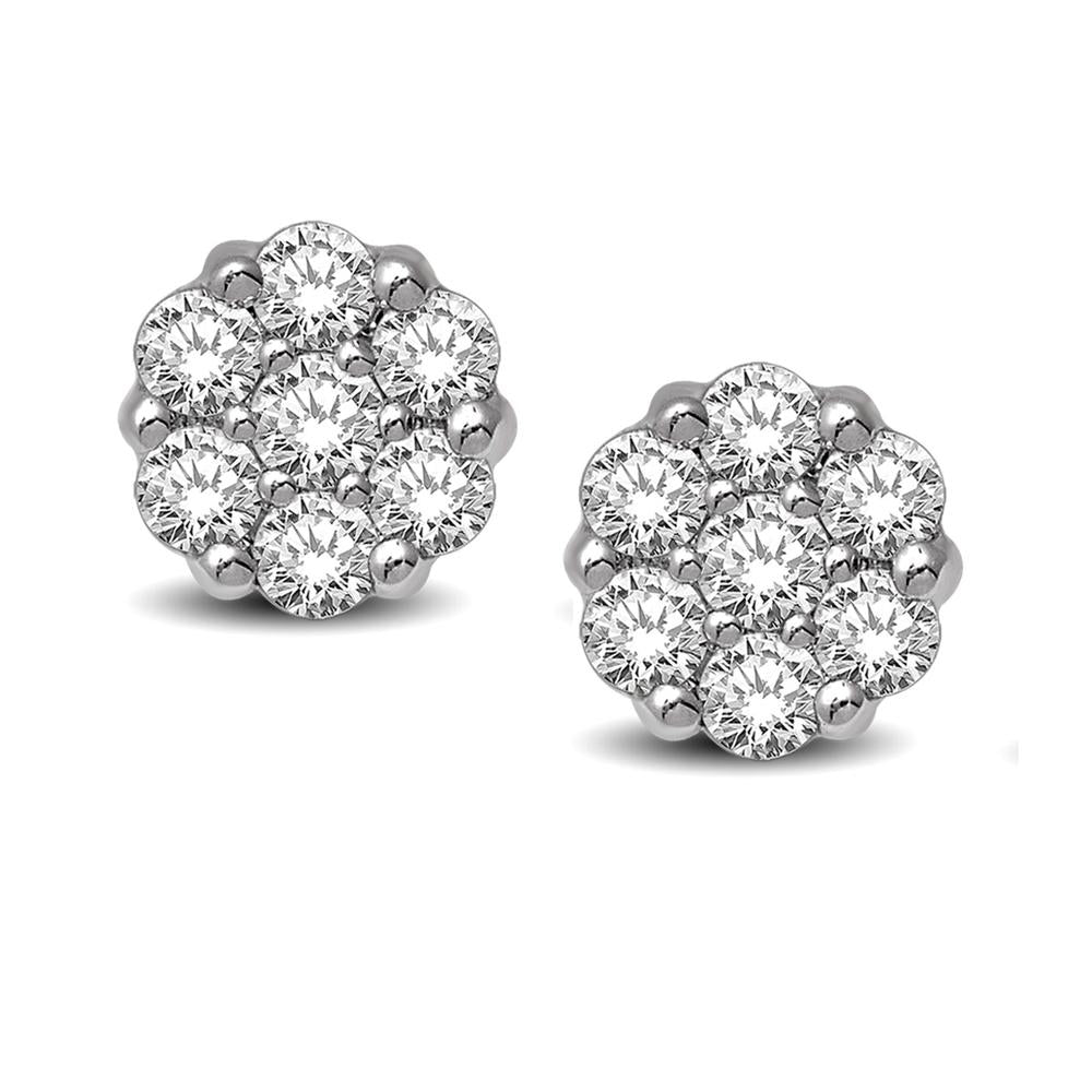 Diamond Flower Stud Earrings Round Cut 14KT Gold